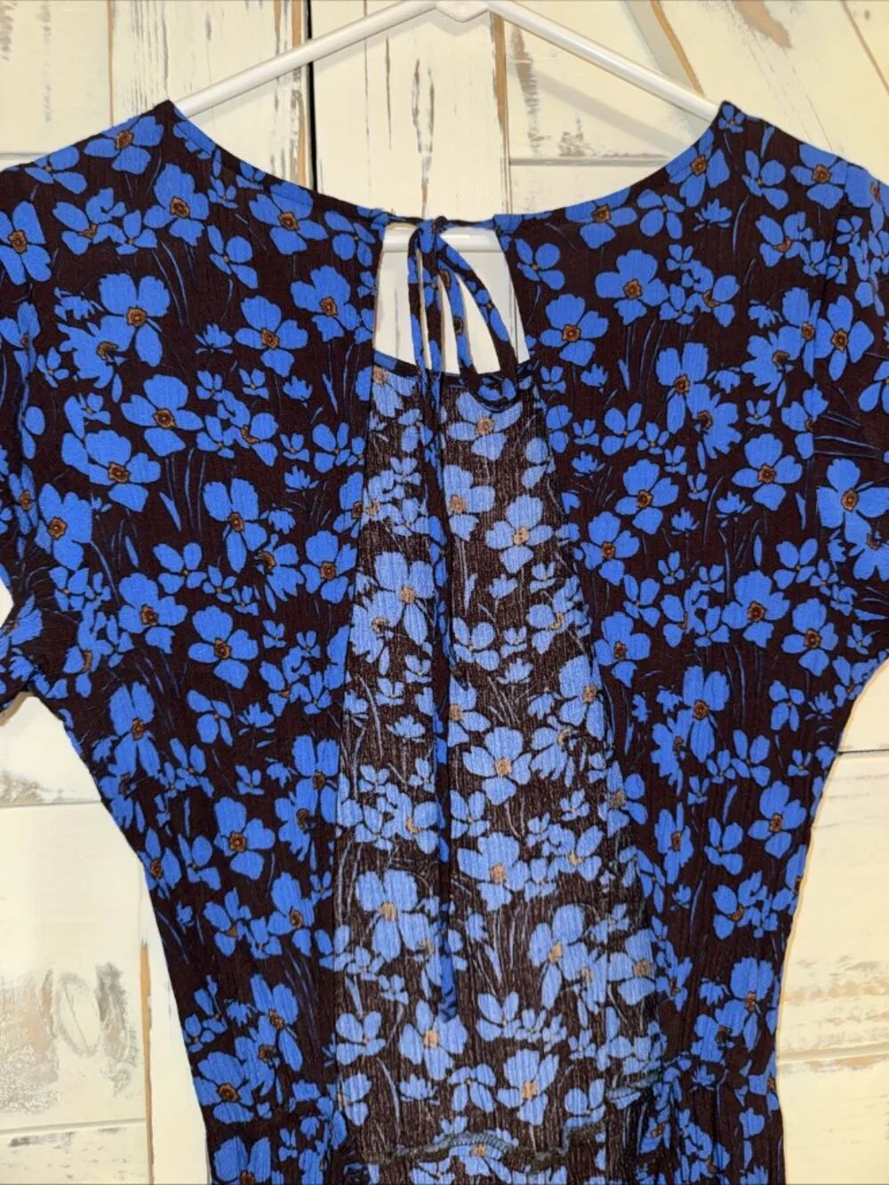 Free People Hailee Jumpsuit Blue Brown Floral Open Back Wide Leg S